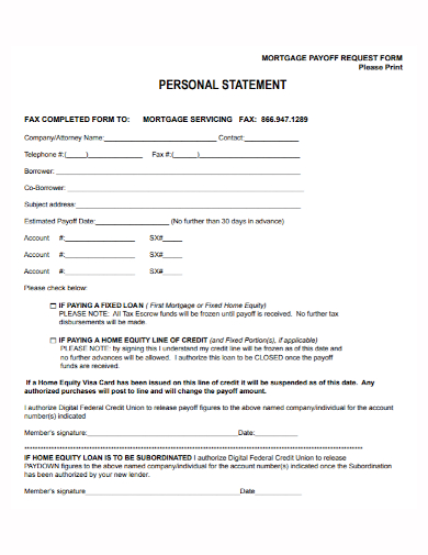 loan payoff statement form
