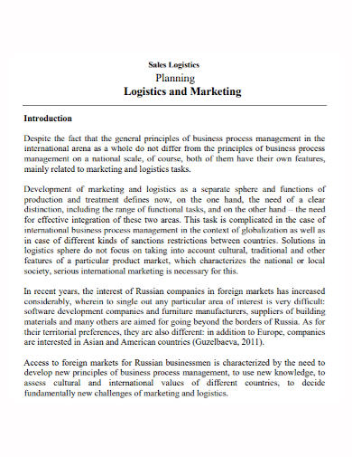 logistics marketing sales plan