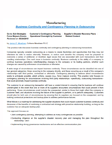 manufacturing business continuity contingency plan