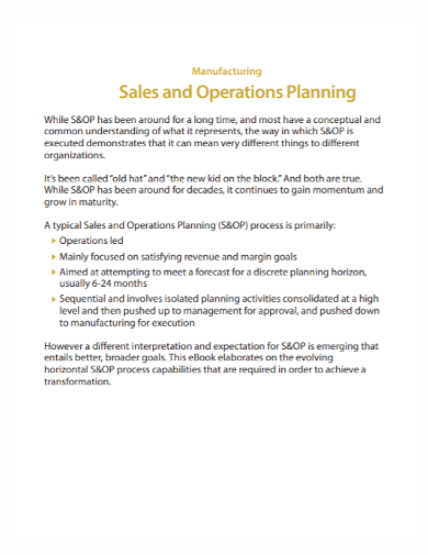 manufacturing operational sales plan