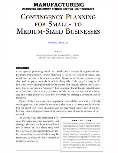 manufacturing small business contingency plan