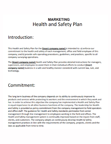 marketing health and safety plan