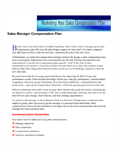 marketing sales manager compensation plan