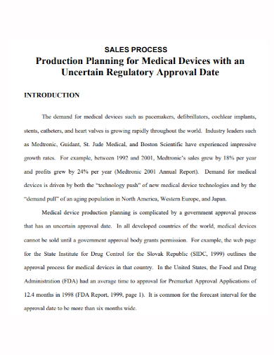 medical device production sales plan