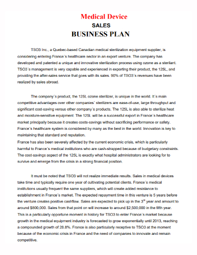 medical device sales business plan