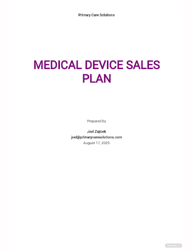 medical device sales plan template