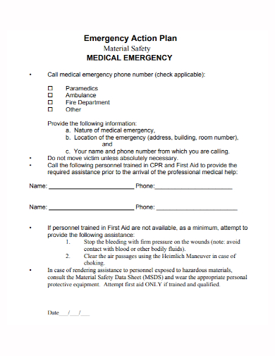 medical emergency safety plan