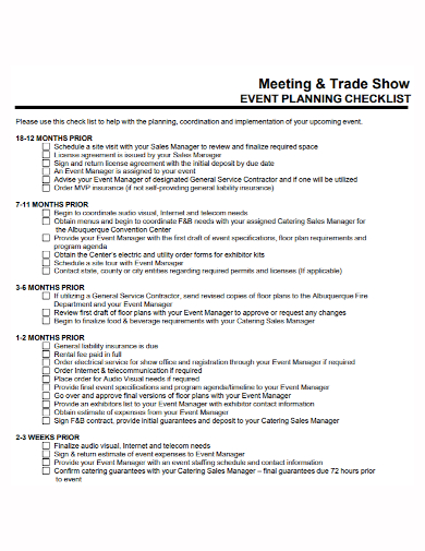 meeting trade show planning checklist