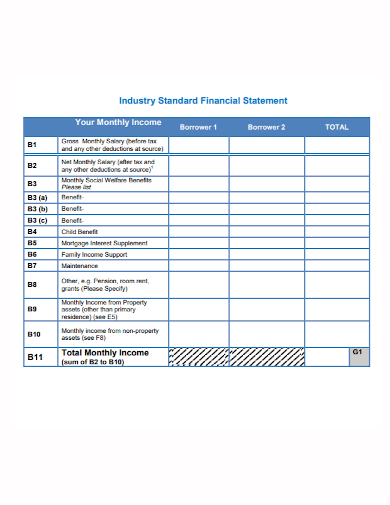 monthly income financial statement