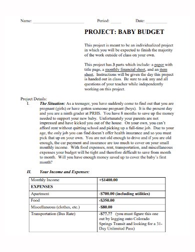 monthly income project budget
