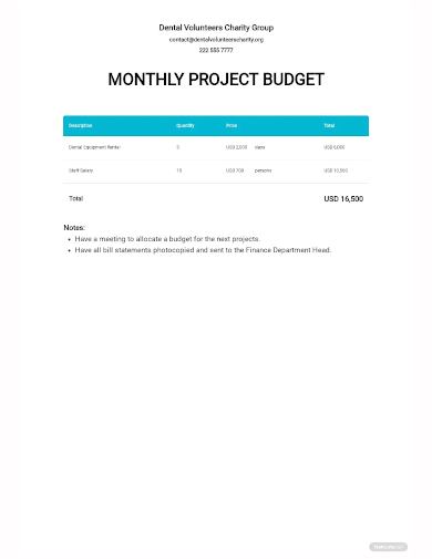 monthly project budget template