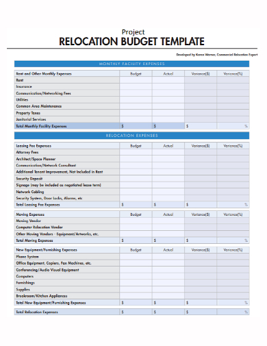 monthly relocation project budget