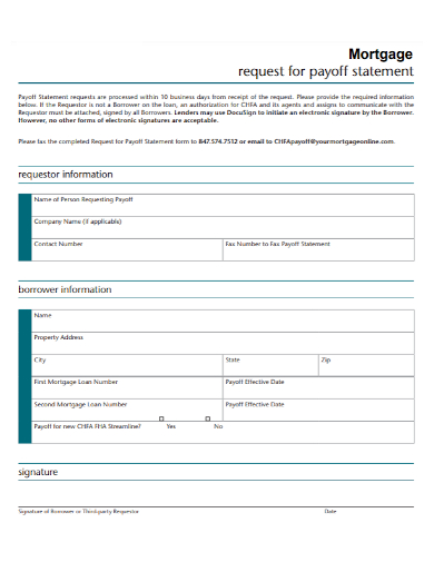 mortgage payoff request statement