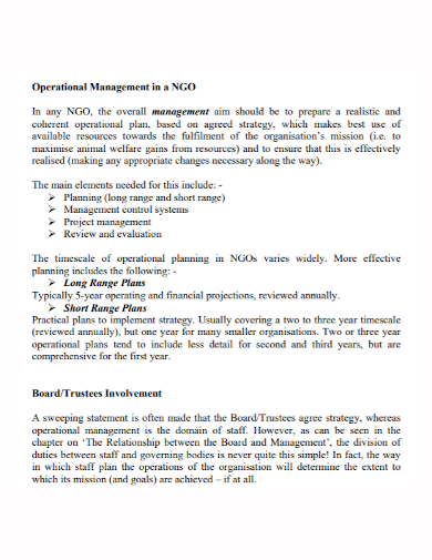 ngo operational management plan