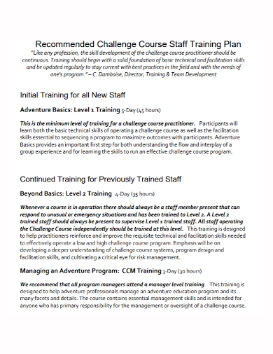 new course staff training plan