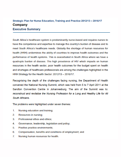 nursing company training strategic plan