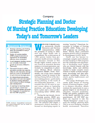 nursing education company strategic plan