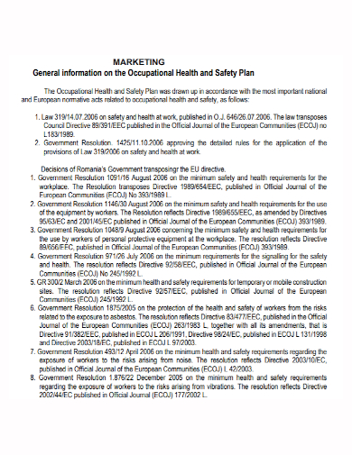 occupational health and safety marketing plan
