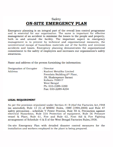 on site safety emergency plan