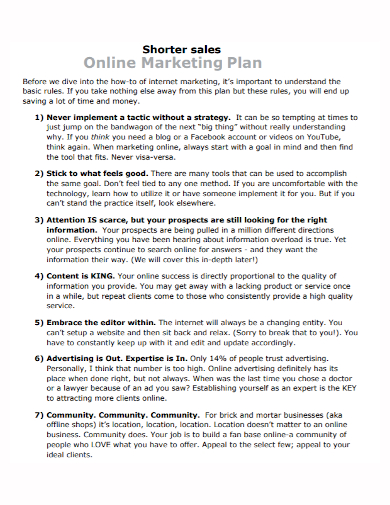 online marketing sales plan