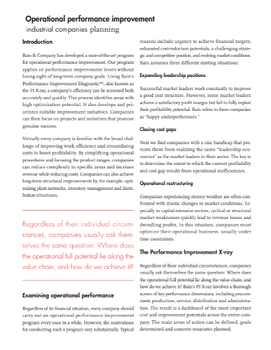 operational performance improvement plan