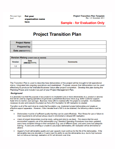 organization project transition plan