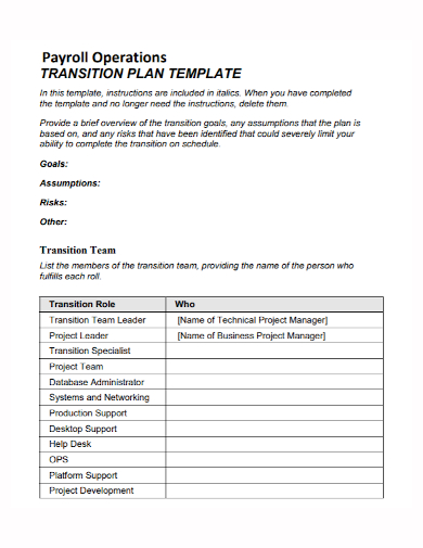 payroll operations transition project plan