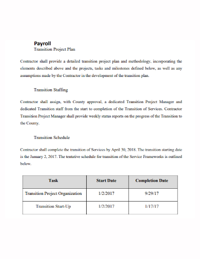 payroll transition staffing project plan