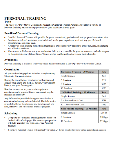 personal consultation training plan