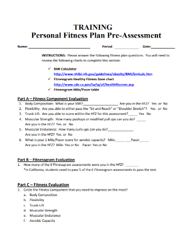 personal fitness training plan