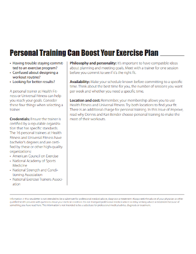personal training exercise plan