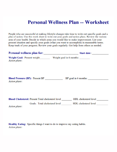 personal wellness plan worksheet