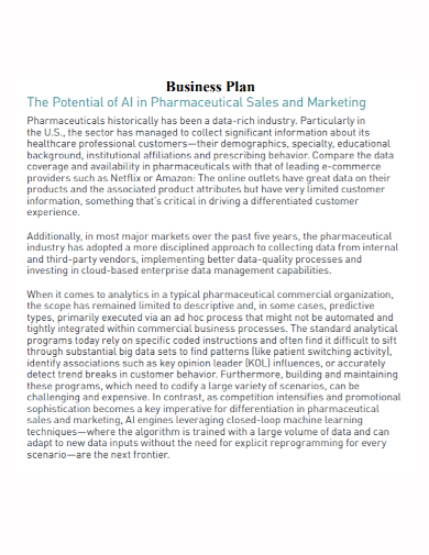 business plan template pharmaceutical sales