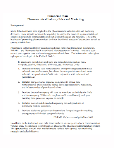 pharmaceutical sales financial plan