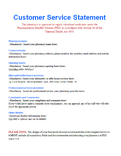 pharmacy customer service statement