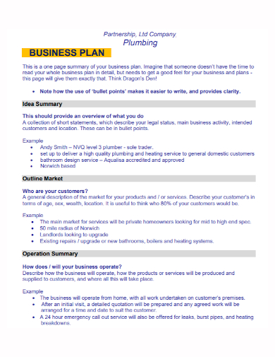 plumbing partnership company business plan