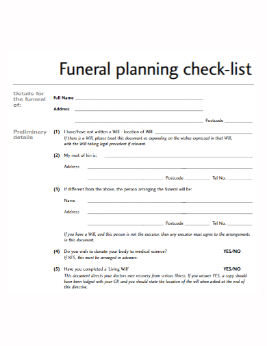 printable funeral planning checklist