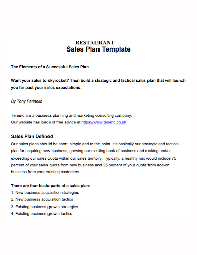printable restaurant sales plan