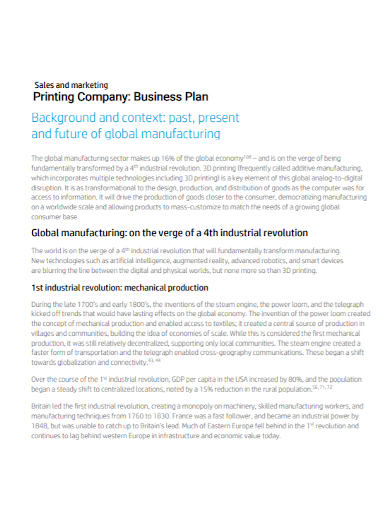 printing manufacturing company sales plan