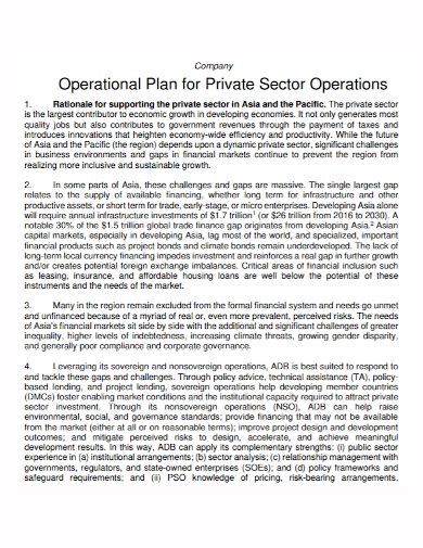 private company operational plan