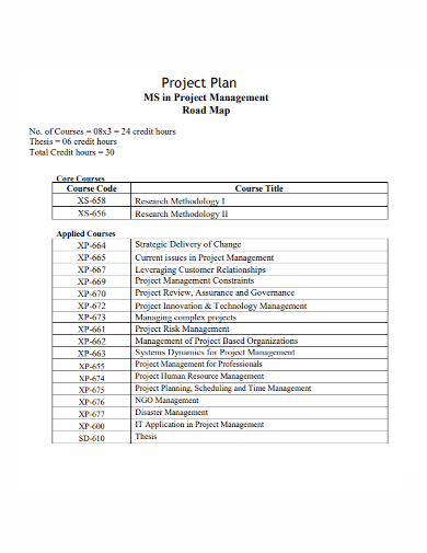 project course plan roadmap