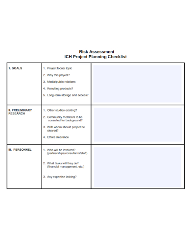 project goals planning risk assessment checklist