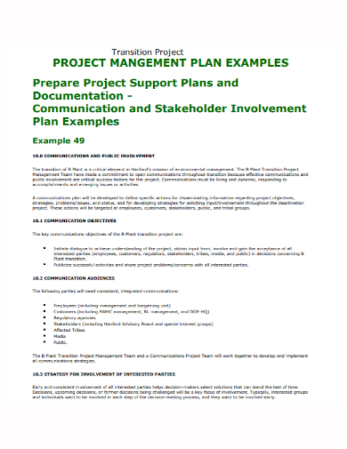 project management transition communication plan