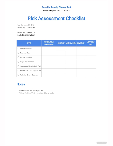 project planning risk assessment checklist template