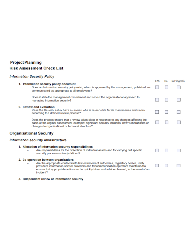 project planning security risk assessment checklist