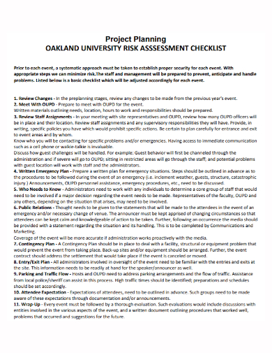 project planning university risk assessment checklist
