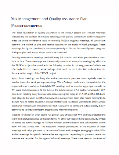 project risk quality assurance plan