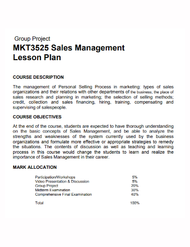 project sales lesson plan