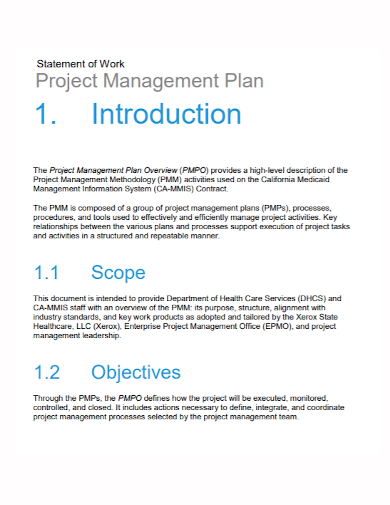 project statement of work management plan