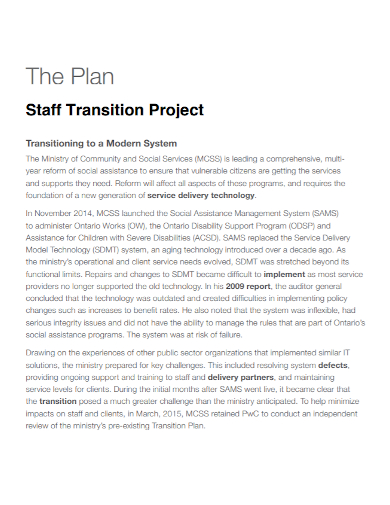 project system staff transition plan